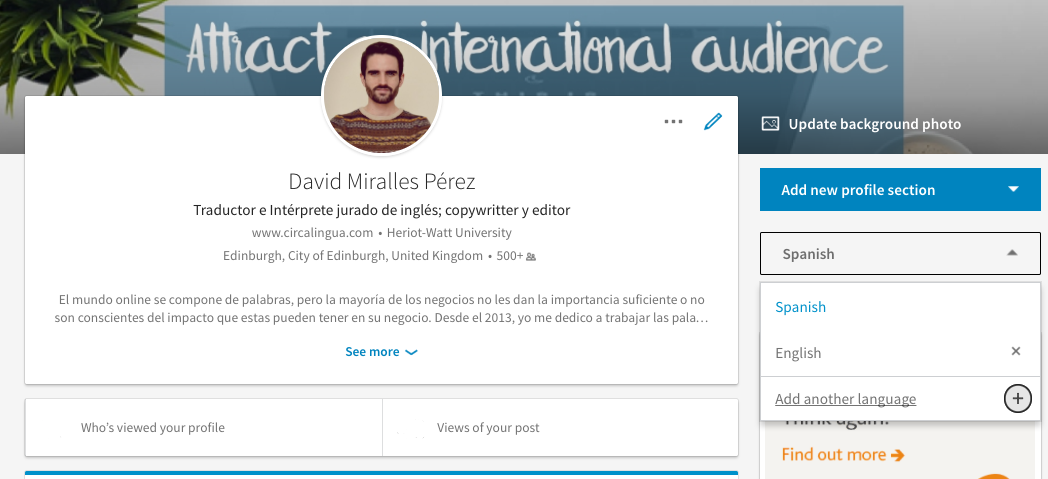 translate your LinkedIn profile and company page